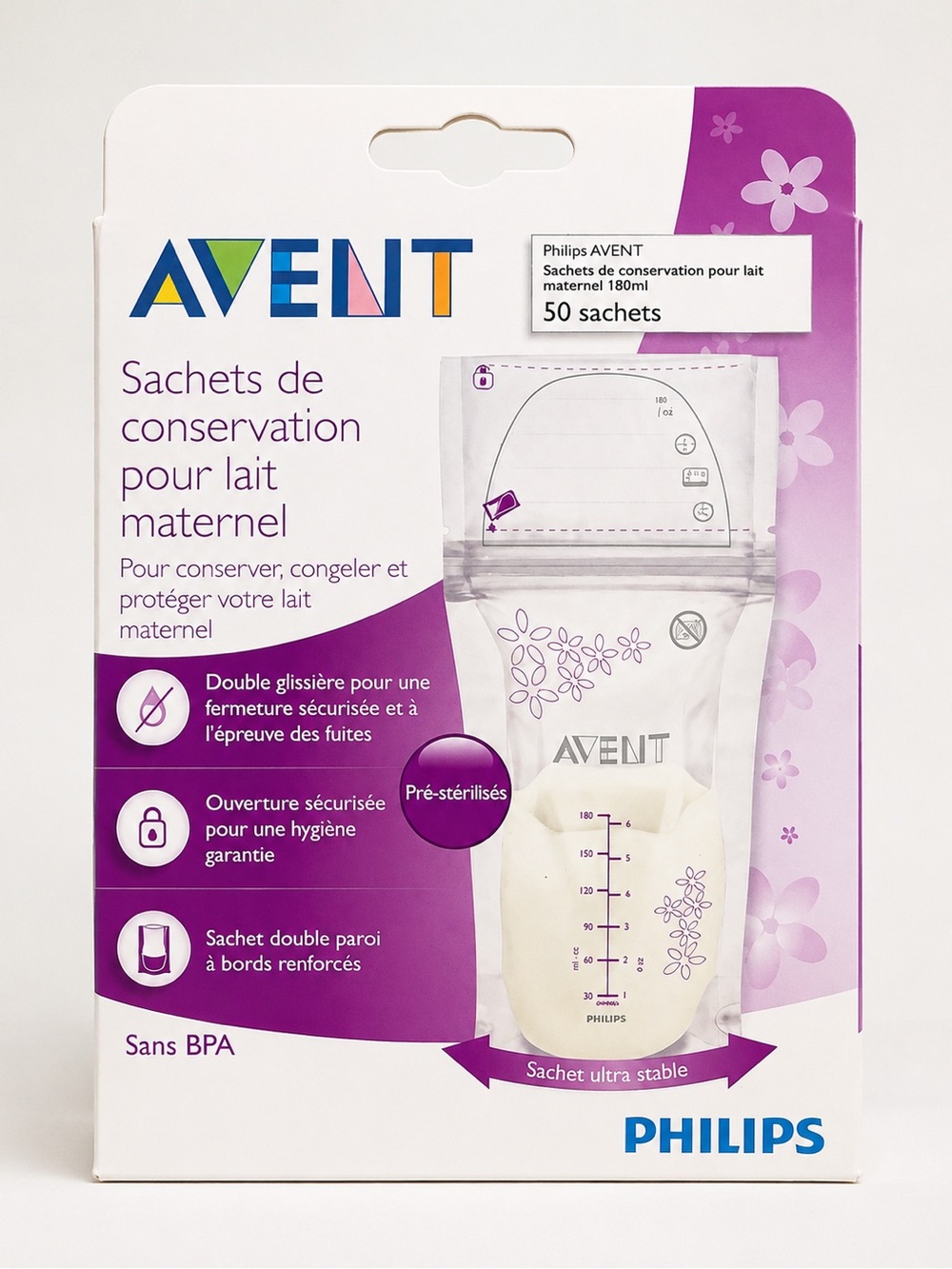 Philips AVENT Breast Milk Storage Bags - Purple (50 Count)